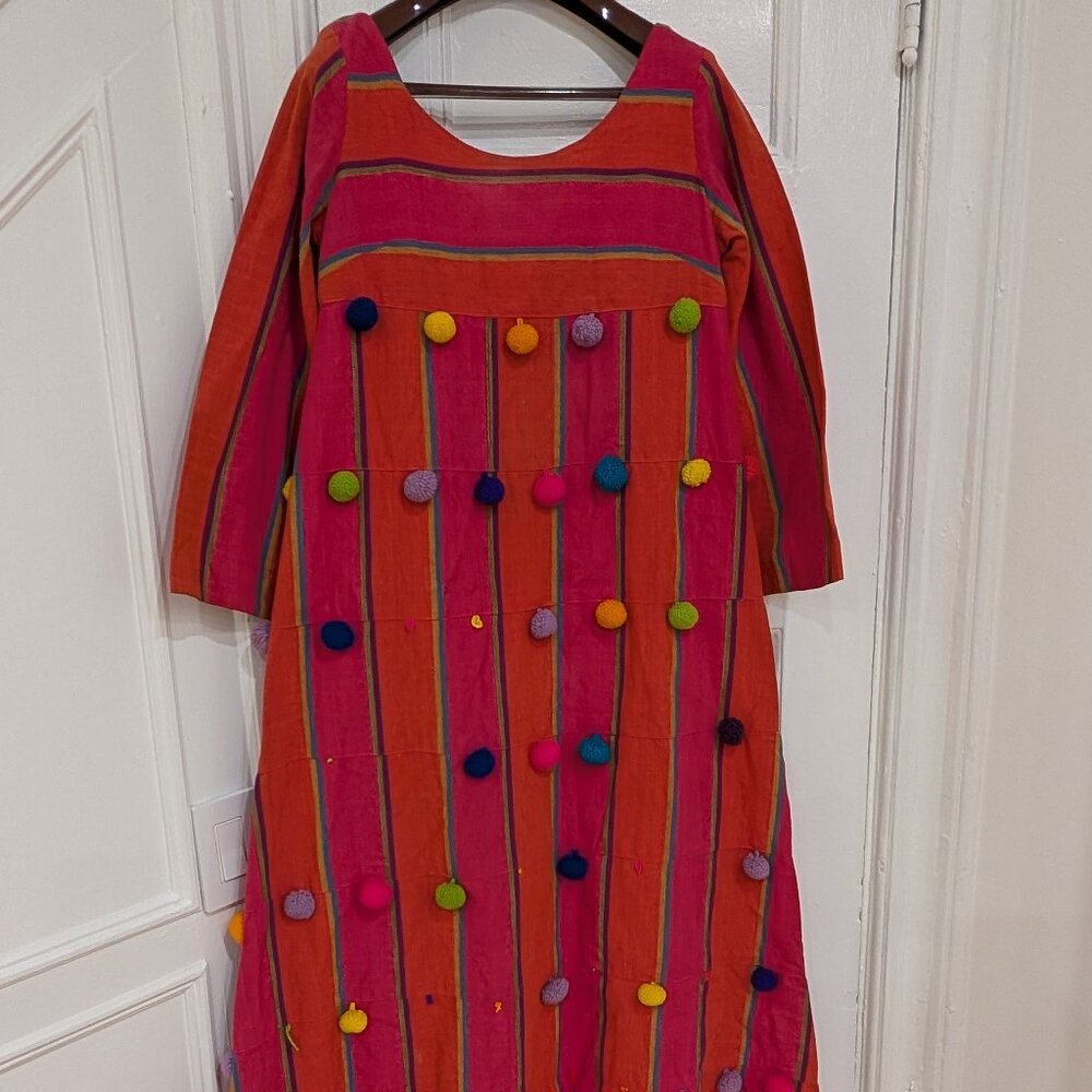 Palomar Women's Red Pink Striped Kaftan Dress 3/4 Sleeves Size 12